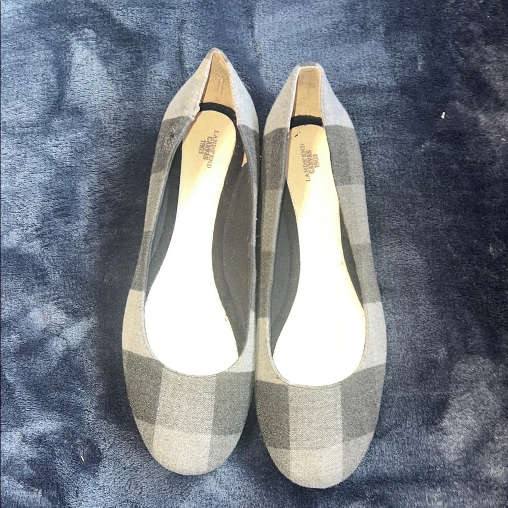 Lands' End Canvas Black and Gray Checkered Flats Size 10